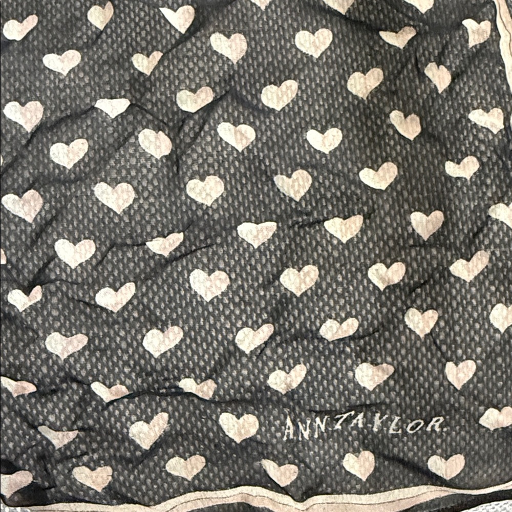 Ann Taylor Black and Cream Heart Silk Print Scarf - Picture 2 of 4